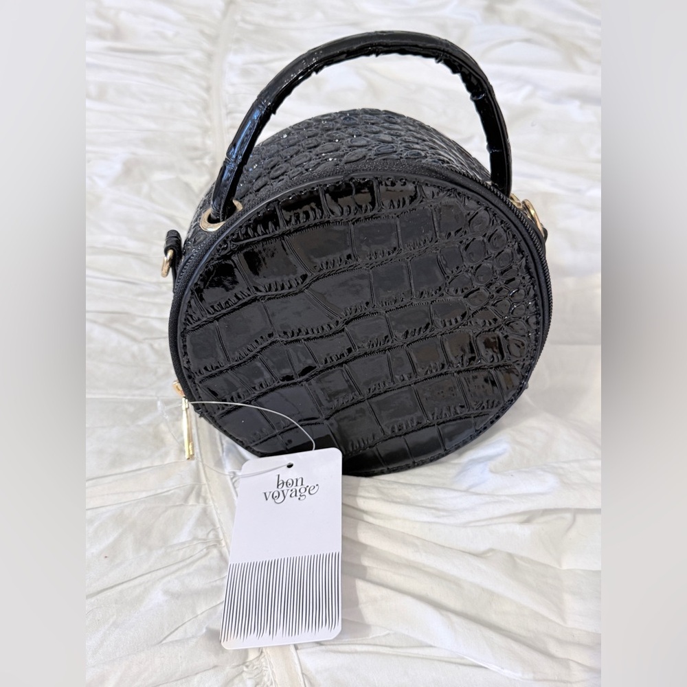 Bon Voyage Black Round Croc Bag